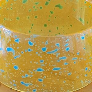 Chunky Amber Resin Bangle Bracelet Blue Splatter Wide Lucite Style 2.5 Inch